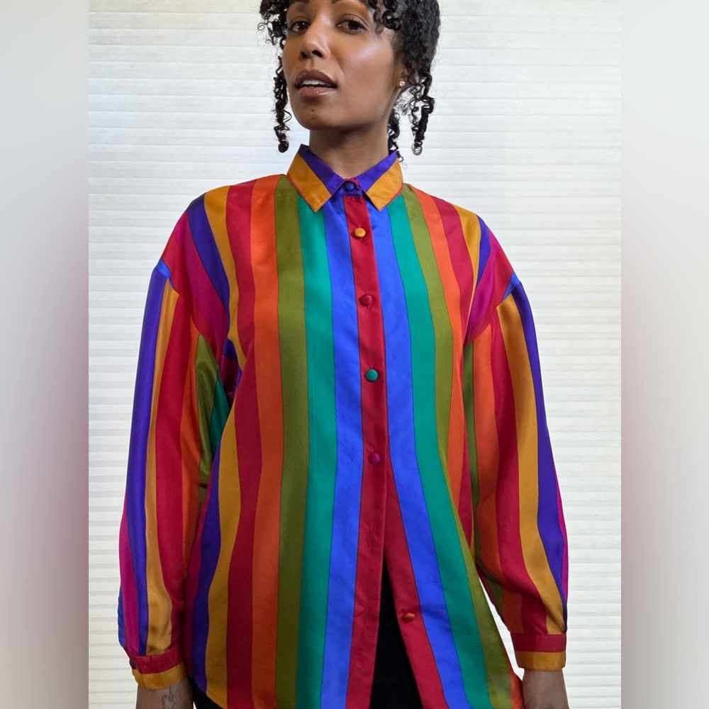 Vintage The Limited 100% Silk Blouse – Rainbow Stripes - Picture 9 of 14